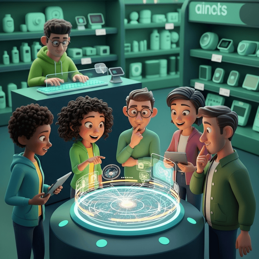 Diverse team collaborating with AI